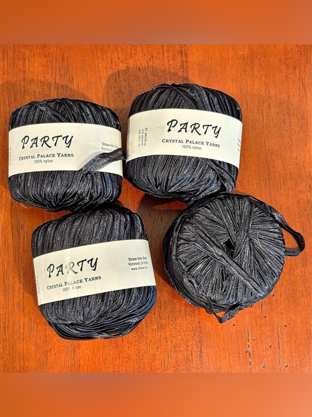 Bundle of 4 Crystal Palace PARTY Ribbon Yarn- Jet Set Black #213 (200g Total)